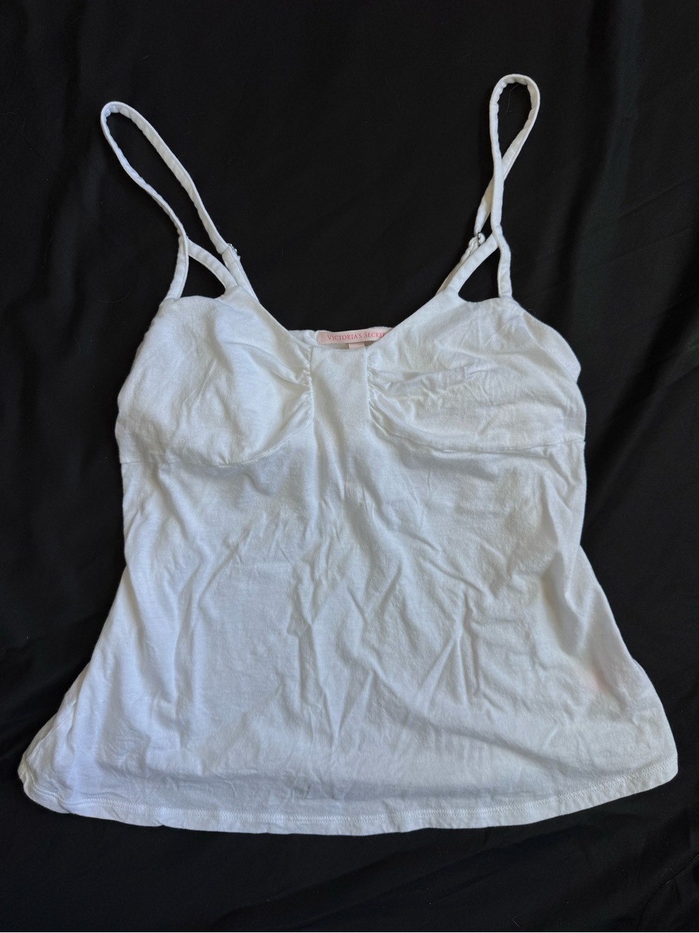 Victoria's Secret Y2K White Cotton Spaghetti-Strap Cami Tank